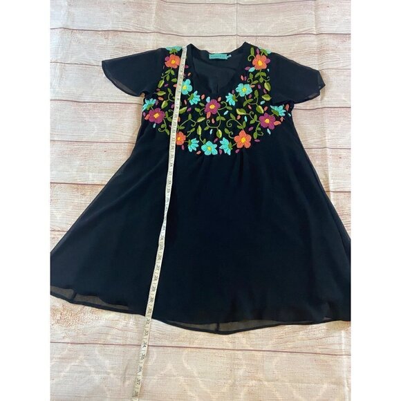 Judith March Women's Black Embroidered Short Sleeve Mini Dress - Small - Picture 6 of 12